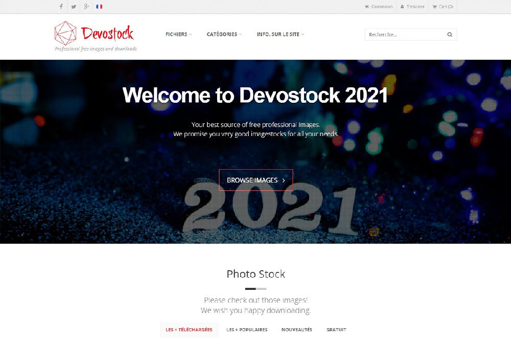 Capture d'écran d'accueil de la banque d'image libre de droit : Devostock