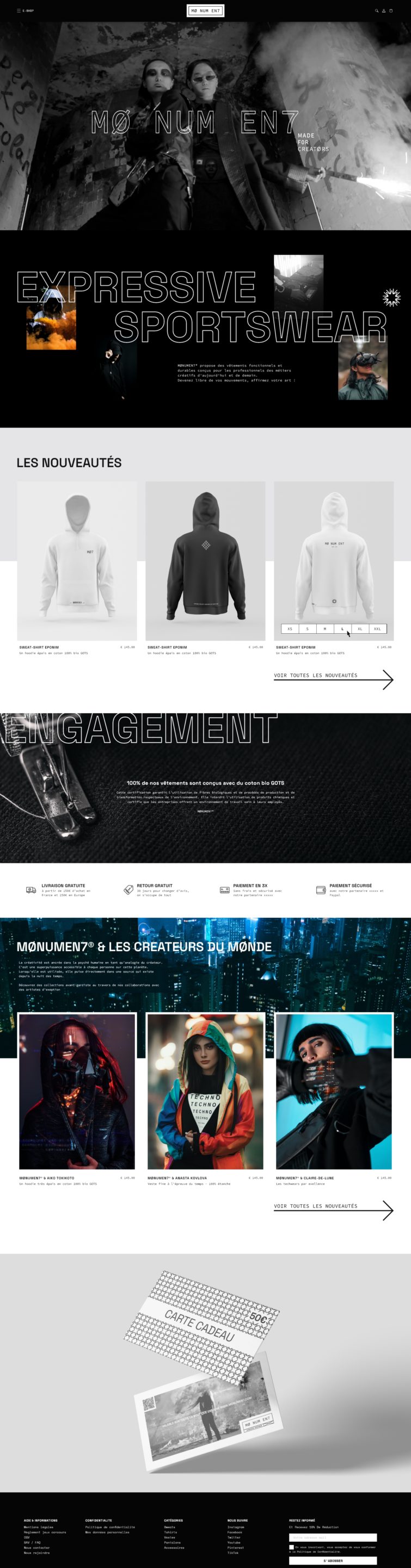 MØNUMEN7®, landing page du site web réalisé sur Adobe XD